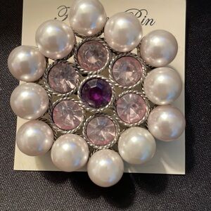 Faux pearl and gemstone Hexagon pin